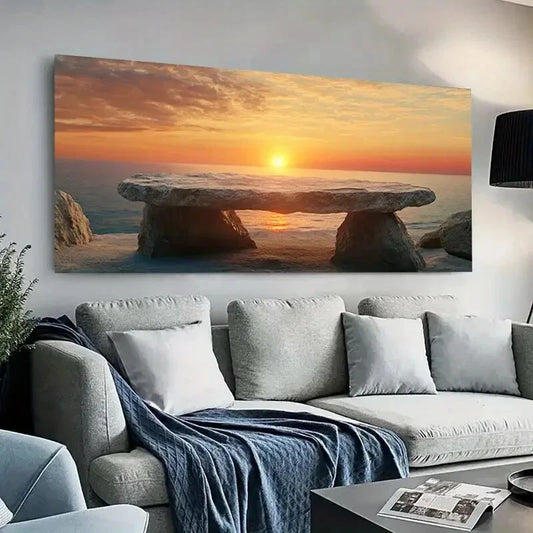 Stone Stage Sea at Sunset wall canvas office home room framed 120x60cm - Bella Home Decor