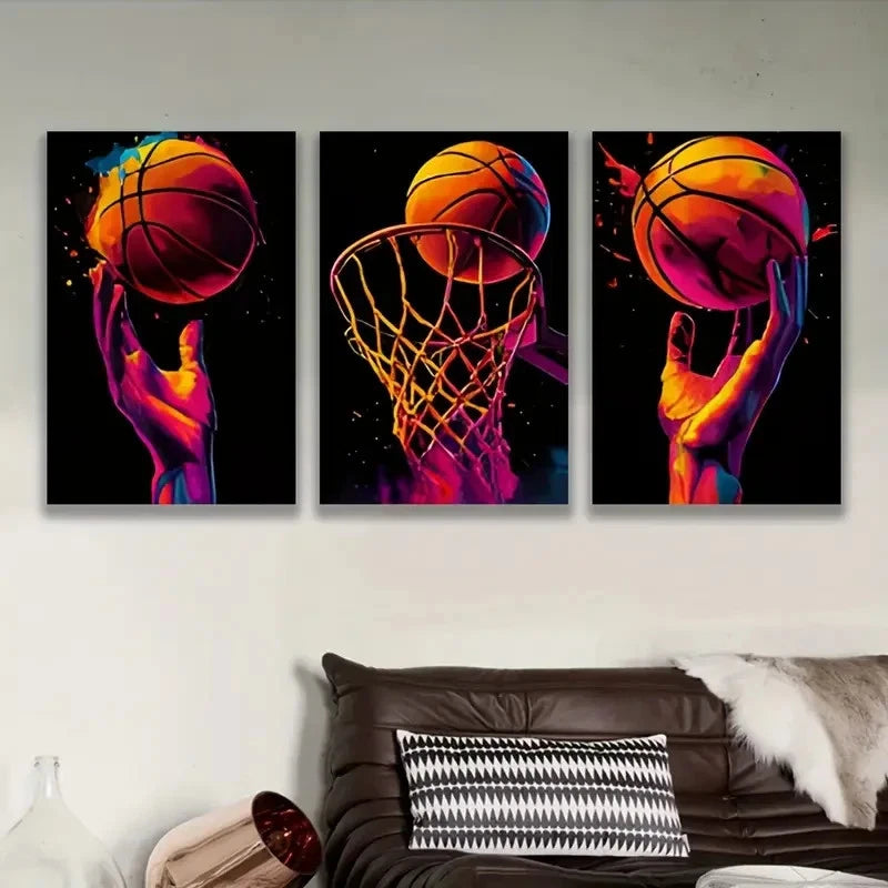 3pcs Basketball Dunking Artwork Wall Art Set Canvas Framed 60x90cm - High Quality Print 100% Australian Made Wall Canvas Ready to Hang
