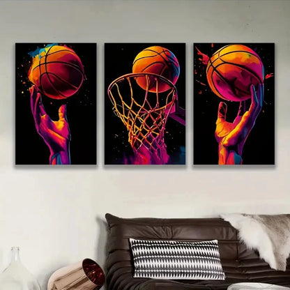 3pcs Basketball Dunking Artwork Wall Art Set Canvas Framed 60x90cm - High Quality Print 100% Australian Made Wall Canvas Ready to Hang