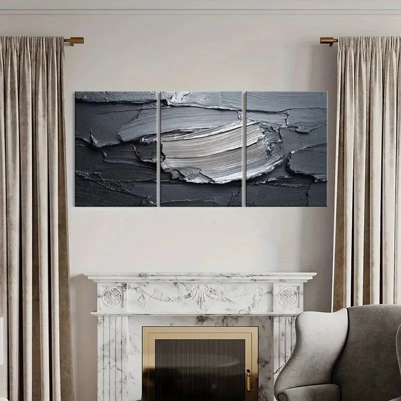 3pcs Abstract Texture Modern Black White Art Metal Print Ready to Hang Art