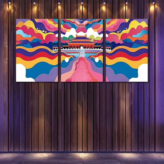 3pcs Chinese Style Illustration Metal Print Ready to Hang Art