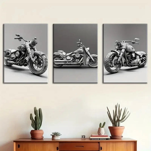 3pcs Vintage Motorcycle Murals Décor Perfect Wall Art Set Canvas Framed 40x60cm - High Quality Print 100% Australian Made Wall Canvas Ready to Hang