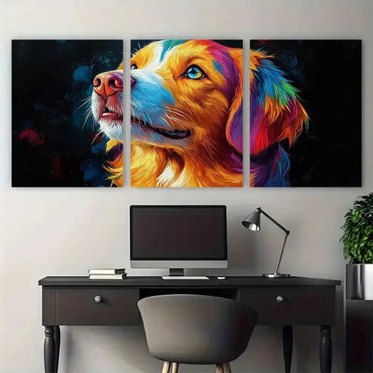 3pcs Vibrant Rainbow Dog Pet Portrait Design Metal Print Ready to Hang Art