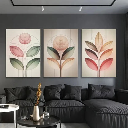 3pcs Geometric Shapes Soft Green Pink Tones Metal Print Ready to Hang Art