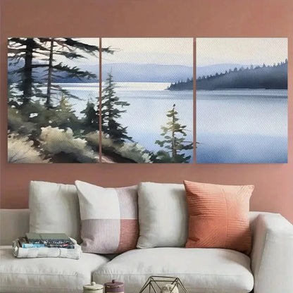 3pcs Lake Nature Water Trees River Illustration Metal Print Ready to Hang Art