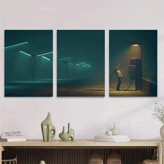 3pcs Night Scene with Neon Lights Metal Print Ready to Hang Art