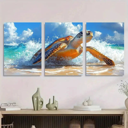 3pcs Vibrant Ocean & Beach Scene Metal Print Ready to Hang Art