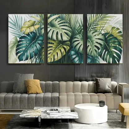3pcs Monstera Leaves Palm Leaves Metal Print Ready to Hang Art