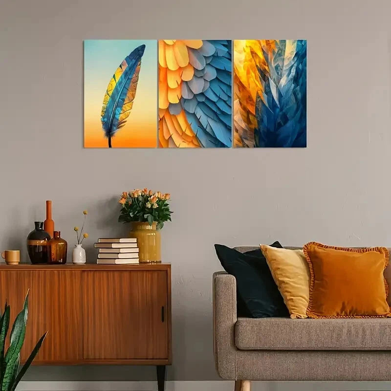 3pcs Vintage Native American Feather Metal Print Ready to Hang Art