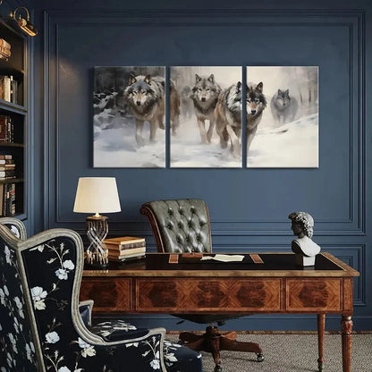 3pcs Wolf Pack Winter Scene Snowy Landscape Metal Print Ready to Hang Art