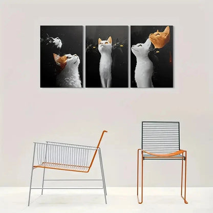 3pcs Whimsical Cat Playful Feline Designs Metal Print Ready to Hang Art