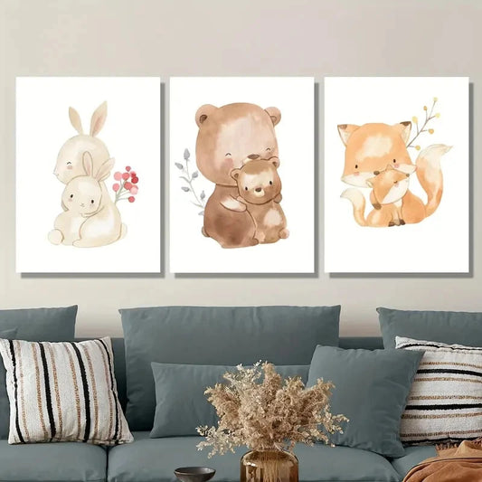 3pcs Watercolor Animal Illustrations Metal Print Ready to Hang Art