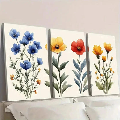 3pcs Wildflower Botanical Floral DT  Wall Art Set Canvas Framed 60x90cm - High Quality Print 100% Australian Made Wall Canvas Ready to Hang