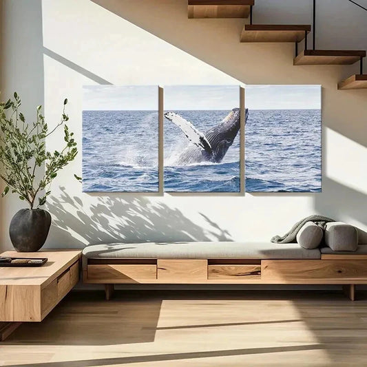 3pcs Sea Life Mammals Whale Portrait Wall Art Set Canvas Framed 40x60cm - High Quality Print 100% Australian Made Wall Canvas Ready to Hang