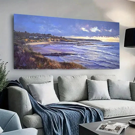 Serene Beach Waves Sunset wall canvas office home room framed 120x60cm - Bella Home Decor