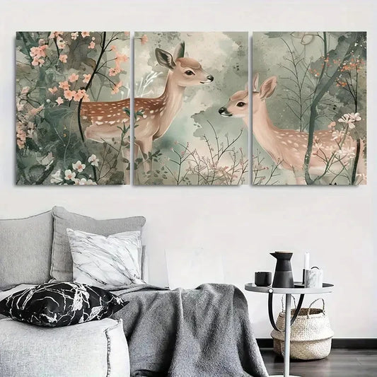 3pcs Rustic Wildlife & Floral Scene Wall Art Set Canvas Framed 40x60cm - High Quality Print 100% Australian Made Wall Canvas Ready to Hang