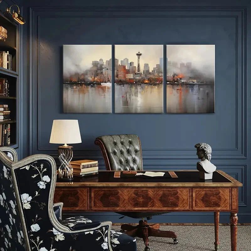 3pcs Abstract Cityscape Space Needle Metal Print Ready to Hang Art