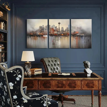 3pcs Abstract Cityscape Space Needle Metal Print Ready to Hang Art