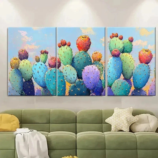 3pcs Colorful Cactus Painting X  Wall Art Set Canvas Framed 50x70cm - High Quality Print 100% Australian Made Wall Canvas Ready to Hang