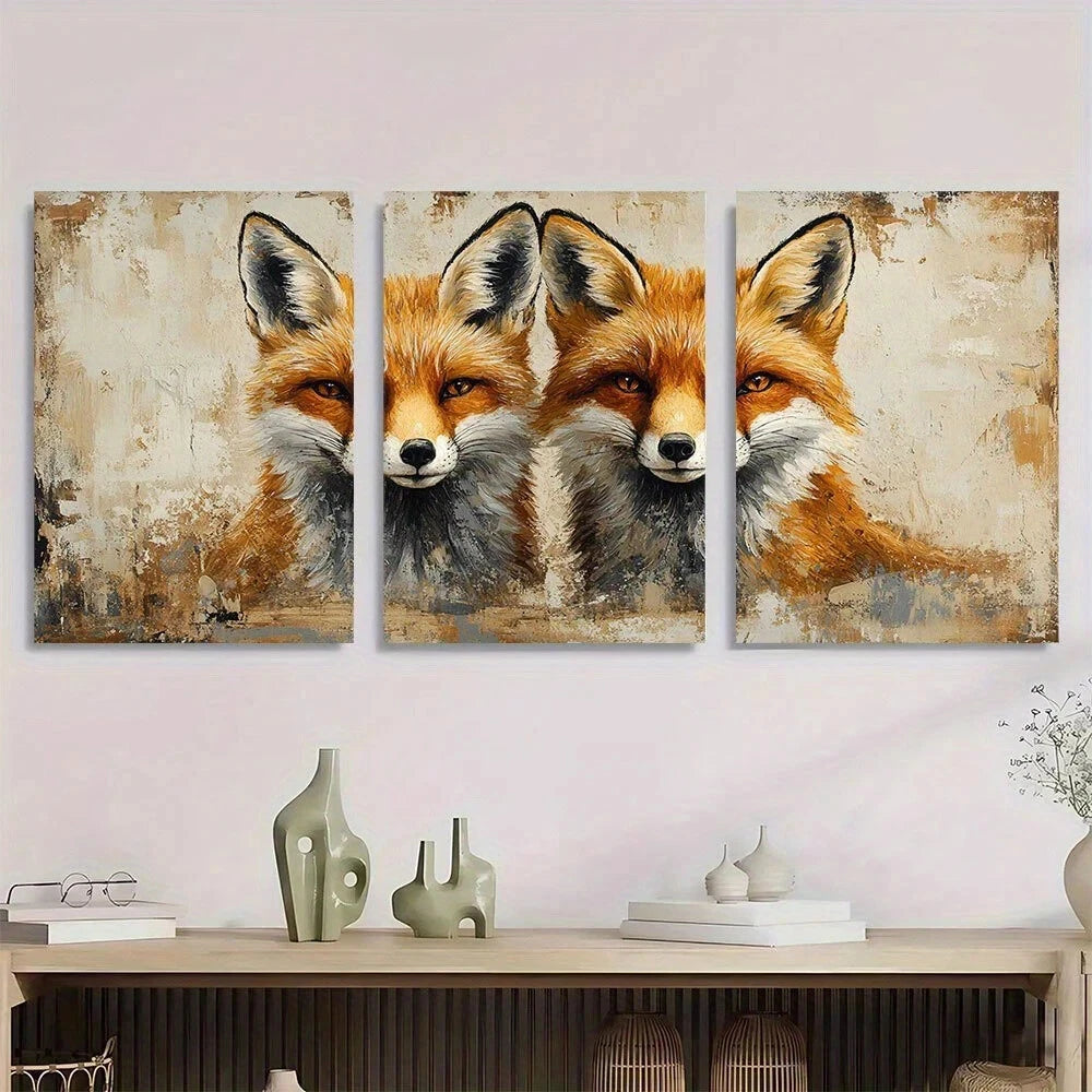 3pcs Modern Animal Fox Couple Metal Print Ready to Hang Art