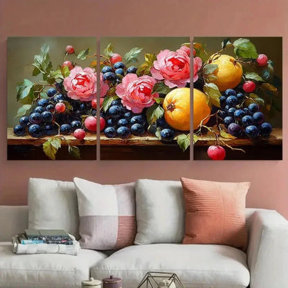 3pcs Floral Bouquet Fruit Illustration Metal Print Ready to Hang Art