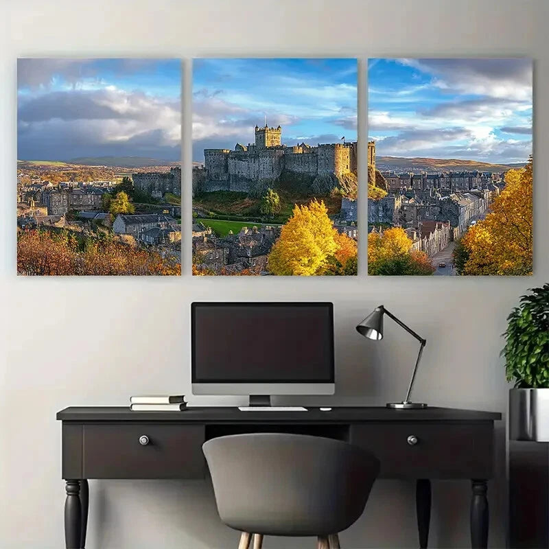 3pcs Stirling Castle & Old Town of Scotland Metal Print Ready to Hang Art