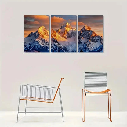 3pcs Golden Sunset Mountain Painting Metal Print Ready to Hang Art