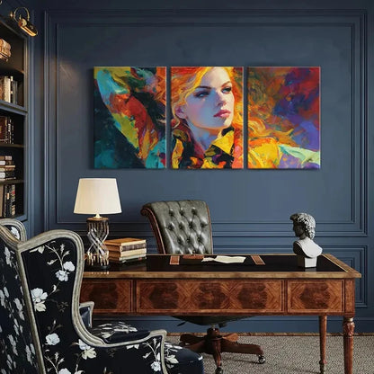 3pcs Expressive Brushstrokes Woman Portrait Metal Print Ready to Hang Art
