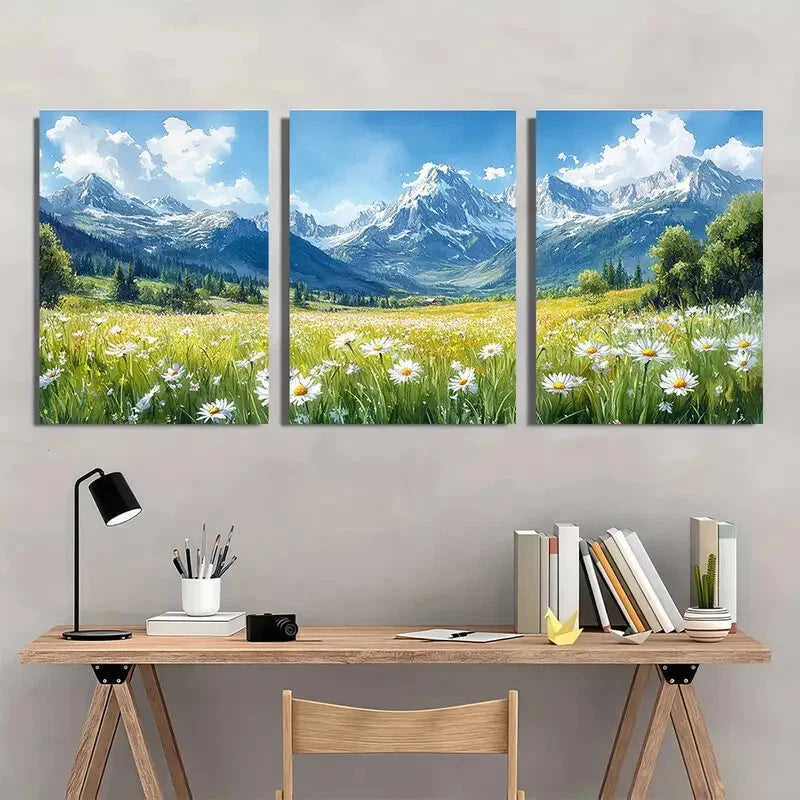 3pcs Rocky Mountains Painting Spring Watercolor Metal Print Ready to Hang Art