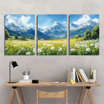 3pcs Rocky Mountains Painting Spring Watercolor Metal Print Ready to Hang Art