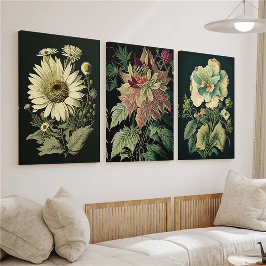 3pcs Elegant Floral Botanical Prints Wall Art Set Canvas Framed 50x70cm – High Quality Print, 100% Australian Made, Ready to Hang