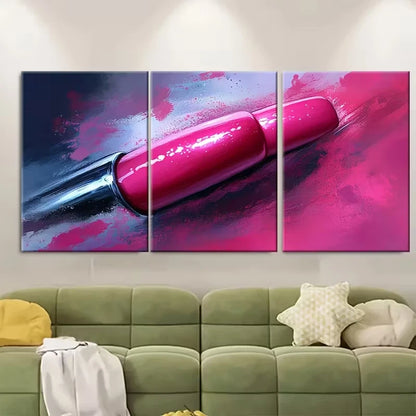 3pcs Elegant Beauty Fashion Illustration Pink Nail Metal Print Ready to Hang Art