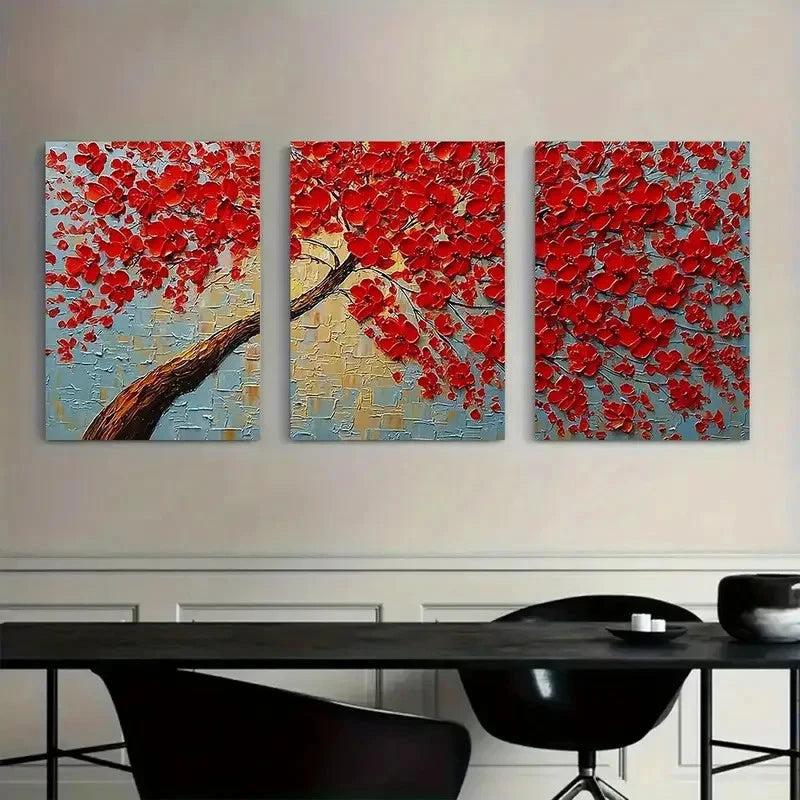 3pcs Featuring a Tree Retro Art Painting Metal Print Ready to Hang Art