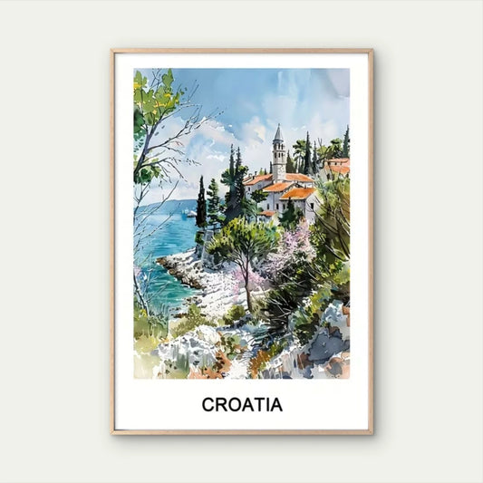 Croatia Vibrant Adriatic Coastline Travel Poster Print Wall Art