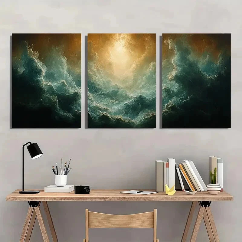 3pcs Vintage Moody Cloud Horizontal Cloudscape Metal Print Ready to Hang Art