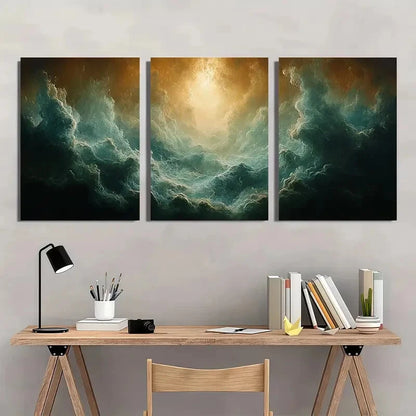 3pcs Vintage Moody Cloud Horizontal Cloudscape Metal Print Ready to Hang Art