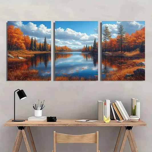 3pcs Trout Lake Canada Ontario Panoramic Wall Art Set Canvas Framed 40x60cm - High Quality Print 100% Australian Made Wall Canvas Ready to Hang