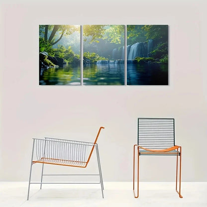 3pcs Waterfall Reflections in Greenery Metal Print Ready to Hang Art
