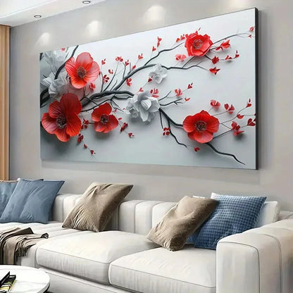 Red White Poppy Flowers  Wall Art wall canvas office home room framed 120x60cm