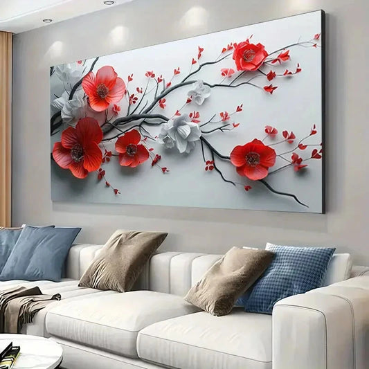 Red White Poppy Flowers  Wall Art wall canvas office home room framed 120x60cm