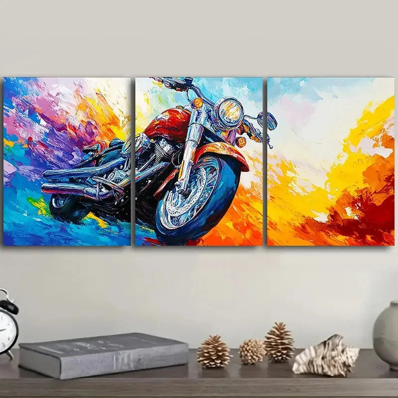 3pcs Motorcycle Oil Painting Metal Print Ready to Hang Art