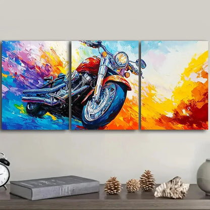 3pcs Motorcycle Oil Painting Metal Print Ready to Hang Art