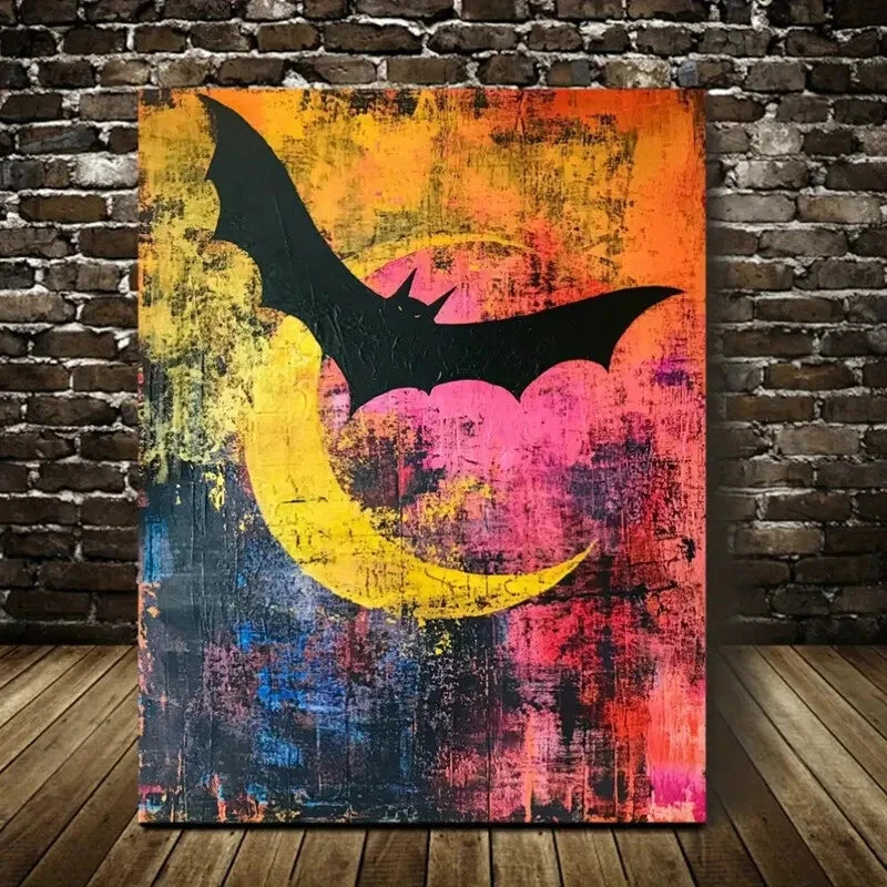 Modern Abstract Bat and Moon Painting  40x60cm Metal Print Ready to Hang