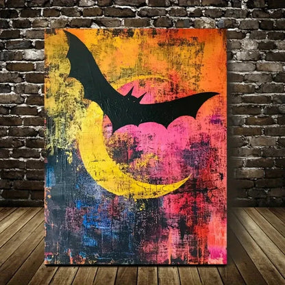 Modern Abstract Bat and Moon Painting  40x60cm Metal Print Ready to Hang
