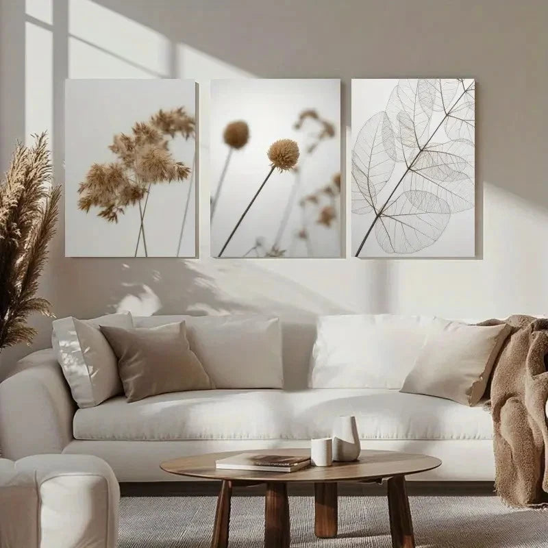3pcs Minimalist Botanical Decor with Pampas Grass Metal Print Ready to Hang Art