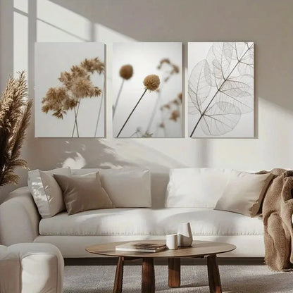 3pcs Minimalist Botanical Decor with Pampas Grass Metal Print Ready to Hang Art