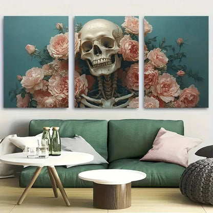 3pcs Dark Academia Skull & Rose Design Metal Print Ready to Hang Art
