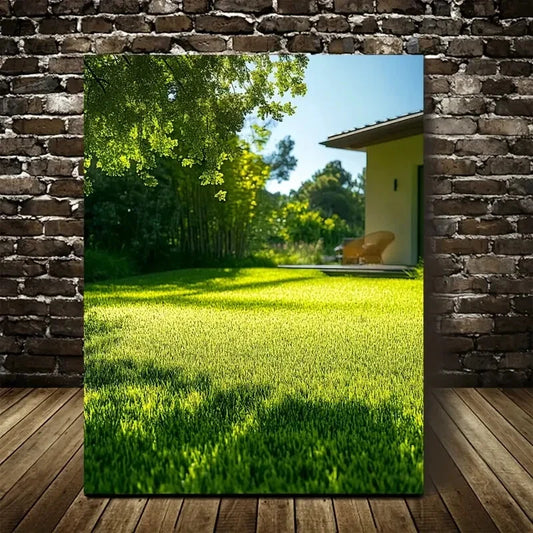 Emerald Thatch Grass Lawn Vibrant Green Painting 40x60cm Metal Print Ready to Hang