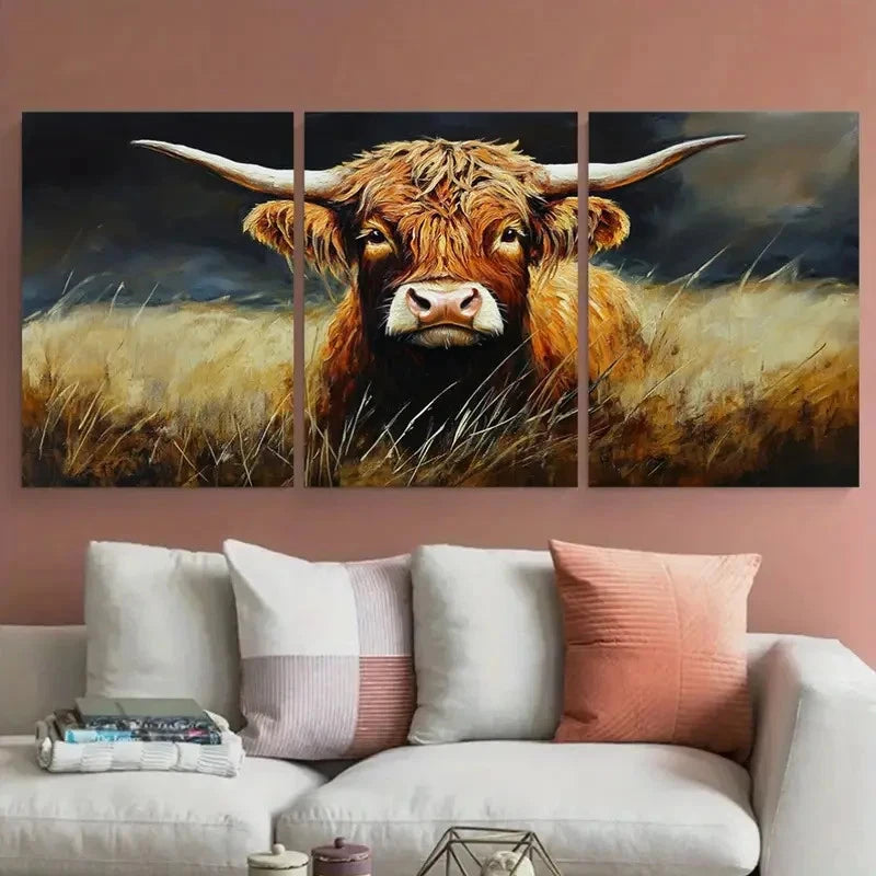 3pcs Highland Cow Scottish Highland Animal Design Metal Print Ready to Hang Art