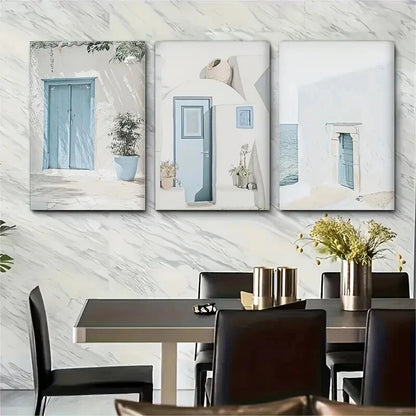 3pcs Greece Modern Minimalist Mediterranean Metal Print Ready to Hang Art